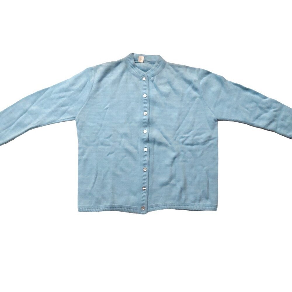 Vintage 1940s -1950s Sky Blue Long Sleeve Knit Cardigan Sweater XL